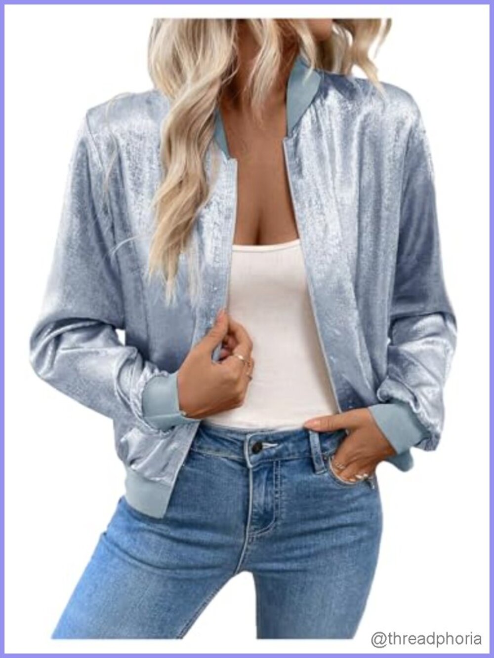 Lightweight Metallic Bomber Jacket Zip Up Long Sleeve Fashion Jacket